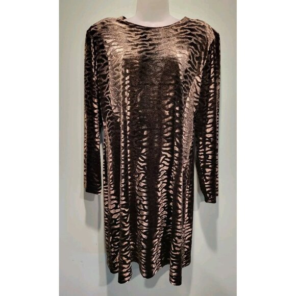 Vtg Ronni Nicole Black Metallic Burnout Velvet Animal Print Swing Dress Sz 14 - Picture 1 of 6